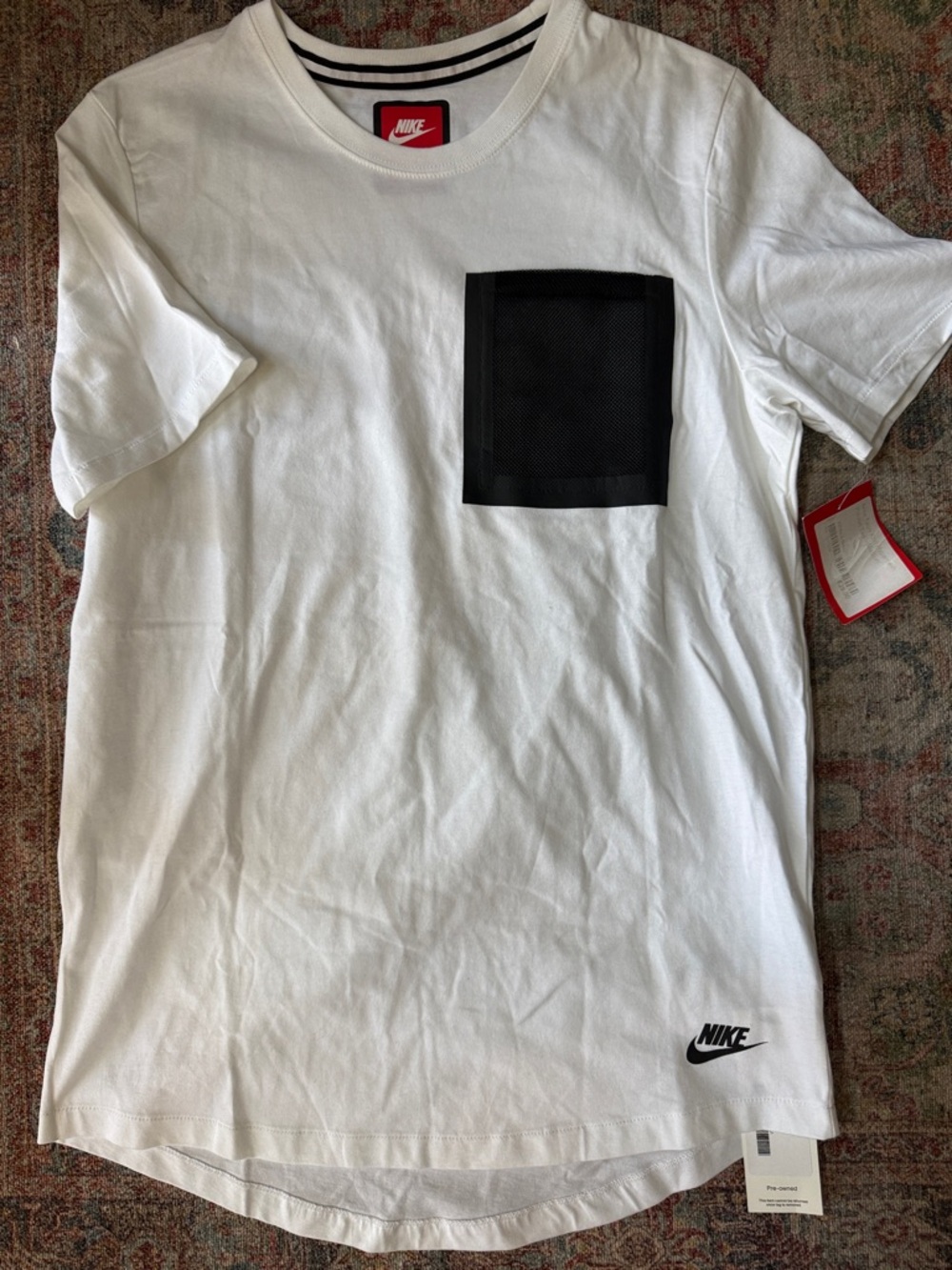 Nike White Short-Sleeve Tee with Black Mesh Chest Pocket